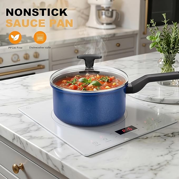 Nonstick Sauce Pan with Lid,1.5QT small pot, PFOA Free,Kitchen Pots Induction Pot,Black