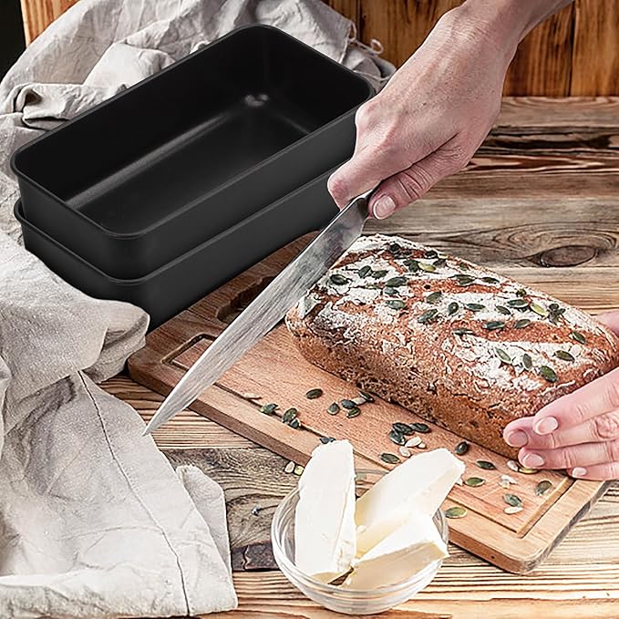 P&P CHEF Loaf Pan Set, 9 x 5 Inch Bread Pans, Stainless Steel Loaf Toast Baking Pans For Bread Meatloaf Lasagna Cake, Healthy & Non Toxic, Oven Safe& Easy Clean, (Black, 8Pcs)