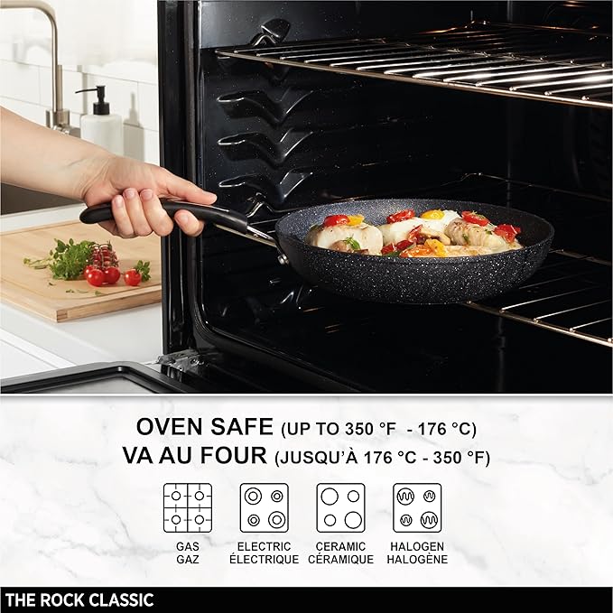 Starfrit The Rock 11'' (28cm) Non-Stick Stir Fry Pan - Durable Forged Aluminum - Oven Safe - PFOA Free - Easy to Clean - Black