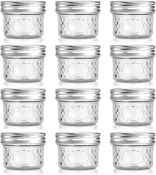 4 oz/120 ml Clear Glass Storage Canister with Airtight Lid, Small Cute Decorative Mason Container Jar for Salad, Overnight Oats, Snacks, Yogurt, Cereal, Fruit, Spice, Sugar, Coffee-12 Pack