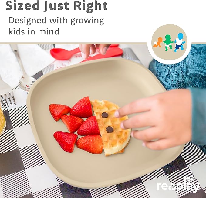 Re-Play Toddler Plates - 22 Oz. Deep-Walled Flat Kids Plates - Dishwasher & Microwave Safe - Made in USA - Set of 3-7.37" x 7.37" x 1.25" - Desert Roses