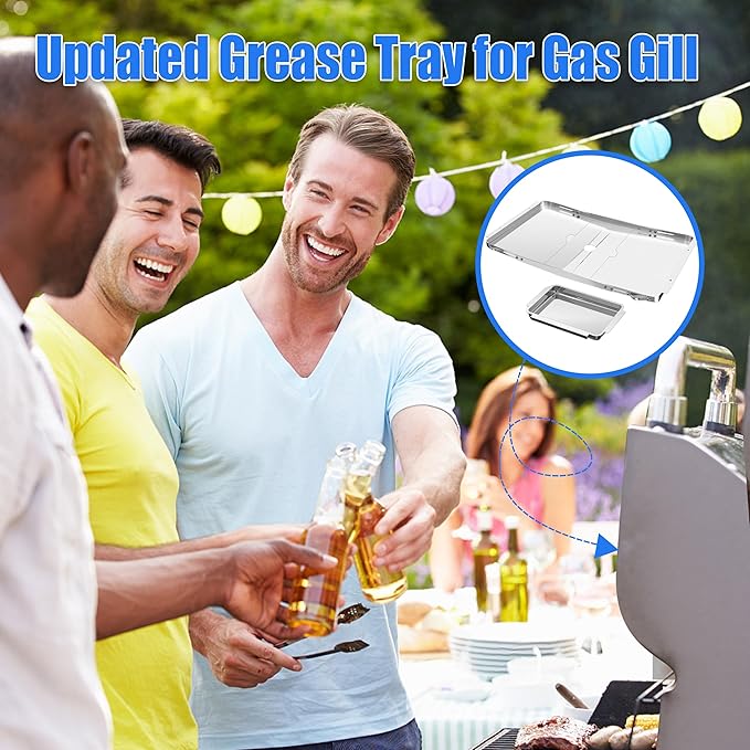 Grill Grease Tray Replacement for Dyna Glo with Catch Pan, Universal 25"-34" Adjustable Drip Pan Replacement for 4/5/6 Burner Gas Models from Nexgrill Charbroil Kenmore Expert Grill BHG Grease Tray