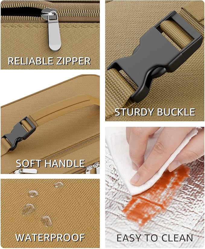 Small Lunch Box Insulated Lunch Bag for Women Men, Bento Kids Lunch Box, Compact Portable Thermal Meal Cooler Bags with Buckle Handle for Work & School, Khaki 5L