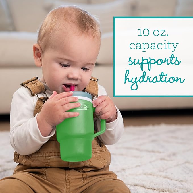 Infantino My 1st Tumbler, Durable Plastic Sippy Cup with Straw & Handle, Spill-Resistant, for On-The-Go, BPA-Free Transition Baby Cup, Green Apple