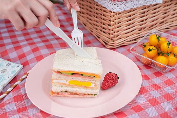 POSATE Plastic Plates Disposable 60 PCS, Heavy Duty 30 Dinner Plates 10.25" and 30 Dessert Plates 7.5" for Party, Pink
