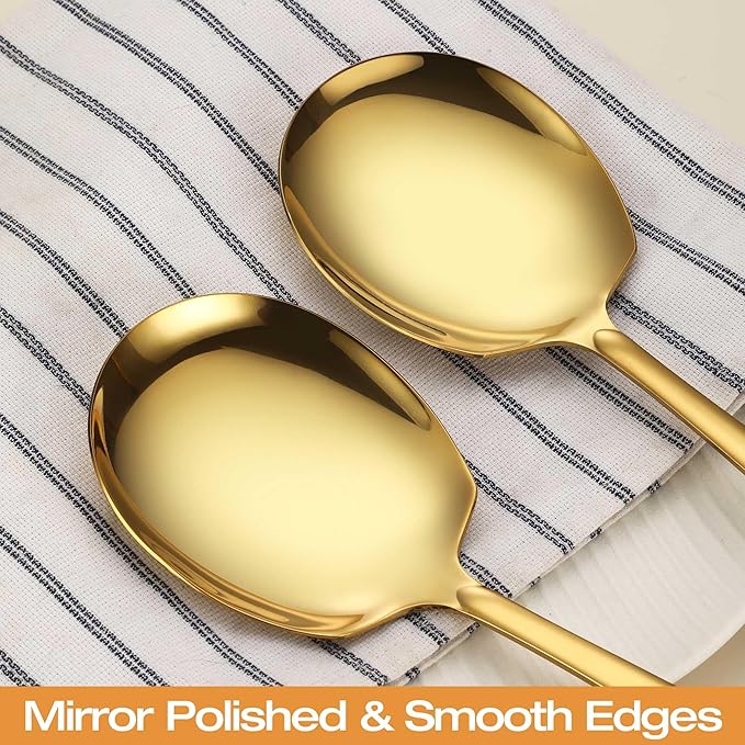Extra Large Serving Spoons Set 11.7-Inch Gold Serving Utensils 18/8 Stainless Steel Big Metal Spoons for Buffet, Parties, Catering, Banquet - Dishwasher Safe (4-Pack, Gold)