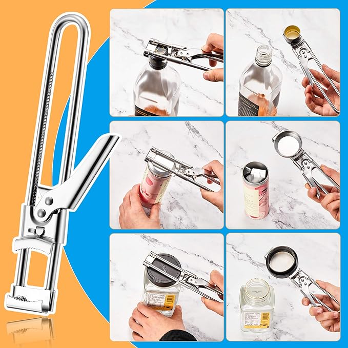 Patelai 2 Pieces Master Opener Adjustable Jar and Bottle Adjustable Multifunction Stainless Steel Can Jar Lid Gripper Manual Opener Kitchen Accessories for Weak Hands Seniors