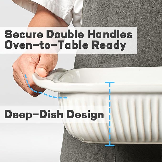 Artena Baking Dish 5.1 Quarts, Casserole Dishes For Oven, Baking Pan With Handles, Lasagna Pan Deep, Large Casserole Dish, Rectangular White Ceramic Bakeware (Baking Dish With Rack)