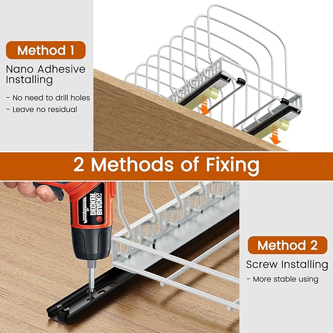 Housolution 2 Pack Baking Tray and Cookie Sheet Organizer, Cutting Board Organizer with 2 Using Methods, Bakeware Muffin Tin Storage Rack with 10 Adjustable Dividers for Cabinet, White