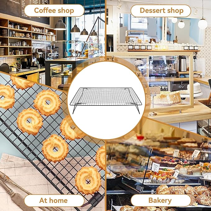 Cooling Rack for Cooking and Baking, 16.9x11in Cookie Baking Rack Collapsible Folding Legs Wire Grid Nonstick Cooling Pan for Roasting & Grilling & Cooking