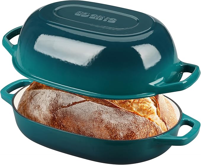 Enameled Cast Iron Oval Dutch Oven Pot with Lid, Dutch Oven for Sourdough Bread Baking, Bread Oven, Bread Dutch Oven, Oval Bread Pan, 7qt, Darkcyan