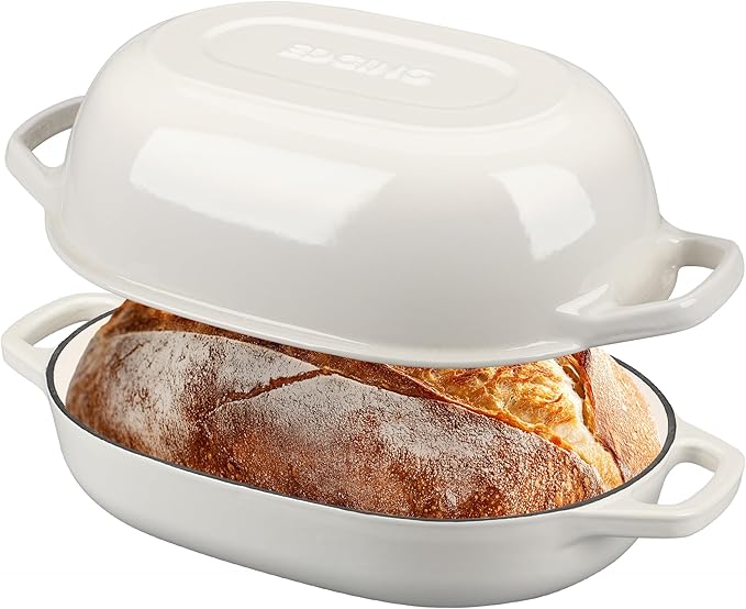 Enameled Cast Iron Oval Dutch Oven Pot with Lid, Dutch Oven for Sourdough Bread Baking, Bread Oven, Bread Dutch Oven, Oval Bread Pan, 7qt, White