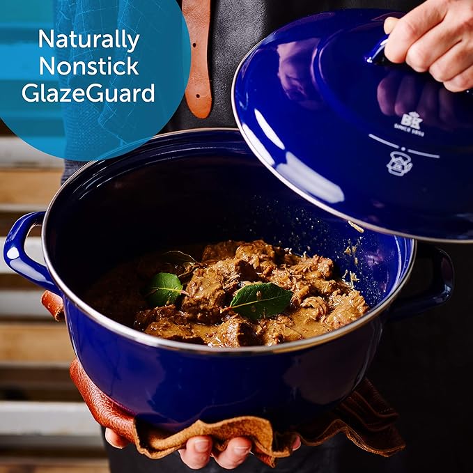 BK Indigo Aluminum Heavy-Gauge Carbon Steel, Induction, 5.5QT Nonstick Glaze Dutch Oven, Dishwasher Safe, Blue