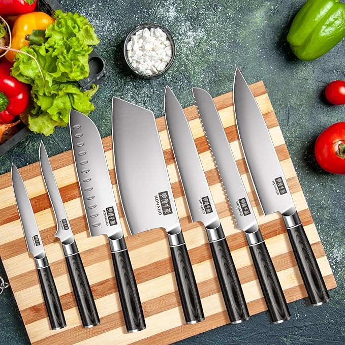 MDHAND Kitchen Knife Set, 7PCS Professional Japanese Knife Set, High Carbon Stainless Steel Chef Knife Set with Black Pakkawood Handle, Professional Ultra Sharp Kitchen Knives for Cooking, Elegant Box