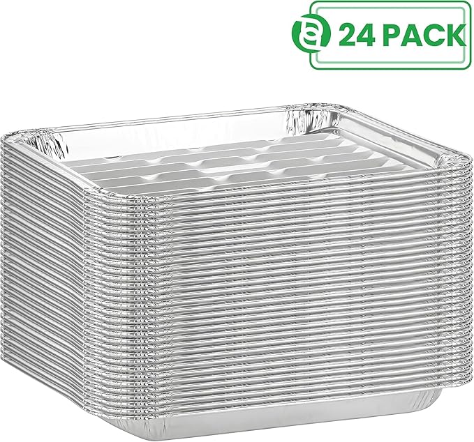 PARTY BARGAINS Aluminum Broiler Pans 24 Pack, Heavy-Duty Disposable Grill & Roasting Pans for BBQ, Oven & Catering, Ribbed Bottom for Even Heat - (Max 240°C)