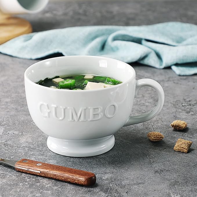 Jumbo Soup Mugs, Soup Bowls with Handle, 26 Ounce Ceramic Coffee and Cereal Mugs, Set of 2, White