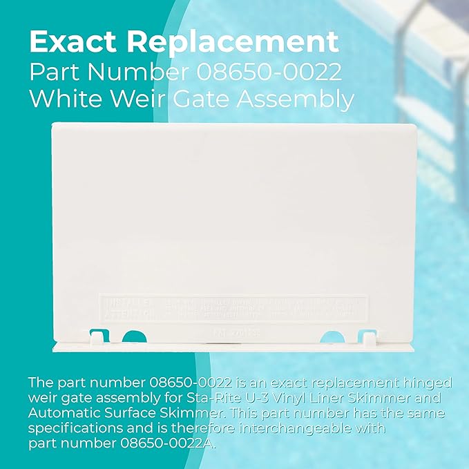 Exact Replacement Part Number 08650-0022 Off-White Weir Gate Assembly - Compatible with Sta-Rite U-3 Vinyl Liner Skimmer Hinged Weir Assembly - 8 1/2 Inches x 5 1/8 Inches