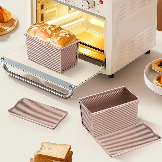 LIANYU 6 Pack Pullman Loaf Pan with Lid Set, Pullman Sourdough Bread Baking Pans, 1 Pound Small Carbon Steel Toast Box, Nonstick Bakeware for Homemade Sandwich, Rose Gold