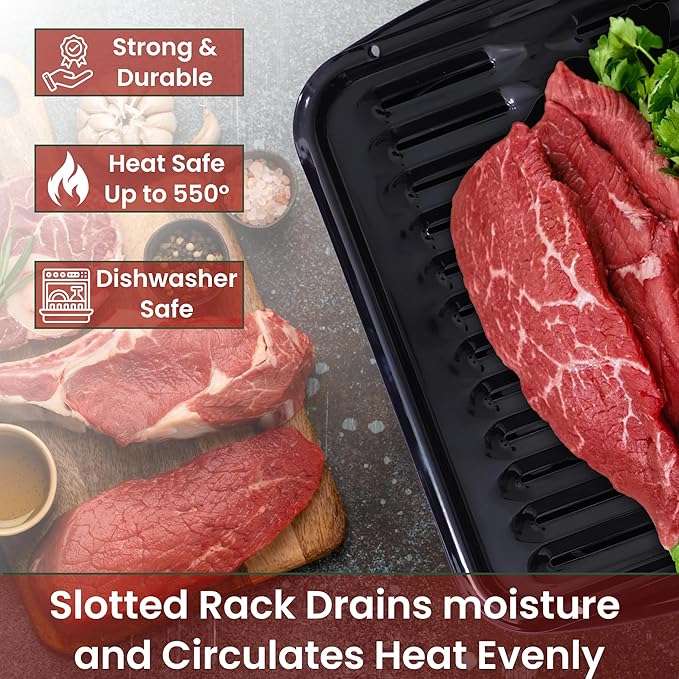 Broiler Pan for Oven Nonstick 16.75” x 13” Ceramic Coated - Broiling Pan for Oven Withstands Heat up to 550° F - Heavy Duty Broil Pans and Rack Circulate Heat and Drain Fat