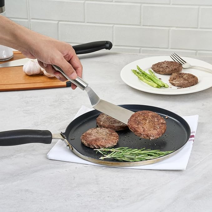 Restaurantware 11" Stainless Steel Turner - German Standard Kitchen Spatula with Ergonomic Handle, Heat-Resistant - Heavy-Duty Steel Spatula for Flipping Burgers, Eggs, Meat