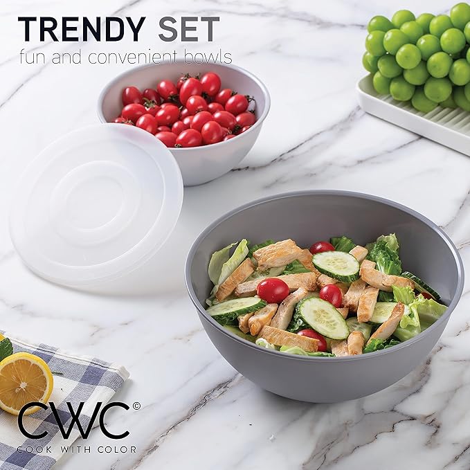 COOK WITH COLOR Mixing Bowls with Lids - 12 Piece Plastic Nesting Bowls Set includes 6 Prep Bowls and 6 Lids, Microwave Safe Mixing Bowl Set, Multicolor