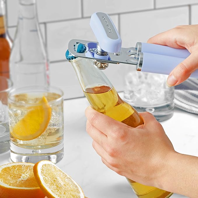 KitchenAid Classic Multifunction Can Opener and Bottle Opener Easy to Use, Razor Sharp Stainless Steel Cutting Wheel, Soft Ergonomic Handles, Lavendar Cream