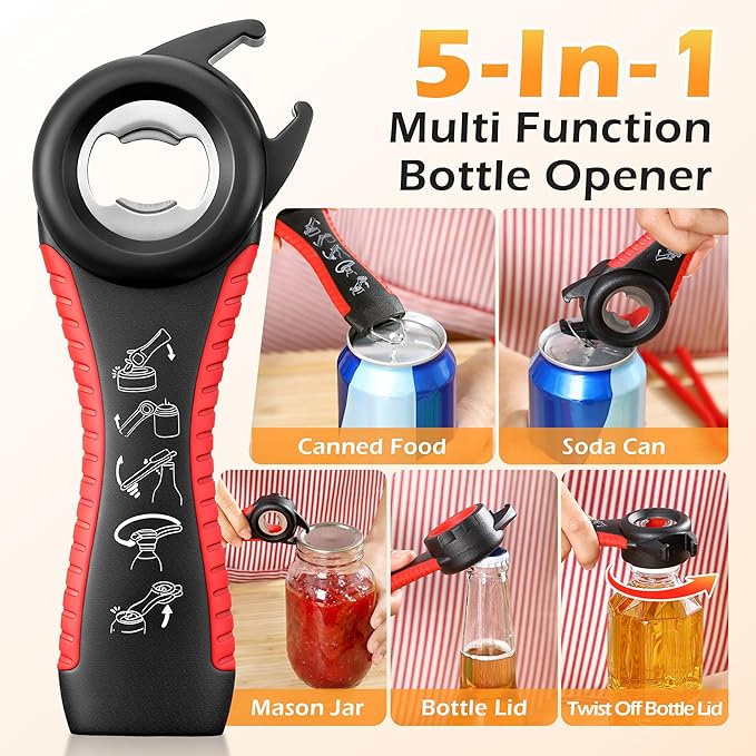 Enhon Jar Opener for Weak Hands, with Bottle Opener and Rubber Grippers Pad, Stainless Steel Jar Lid Opening for Seniors with Arthritis, Suitable for Most Sizes, Kitchen Gifts for Mother, Women
