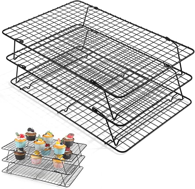 3-Tier Stackable Cooling Rack, 16.5 x 12 Inch Wire Racks, Detachable Cooling Racks with Legs, Carbon Steel Baking Rack, for Baking Cooking Grilling, Oven and Dishwasher Safe