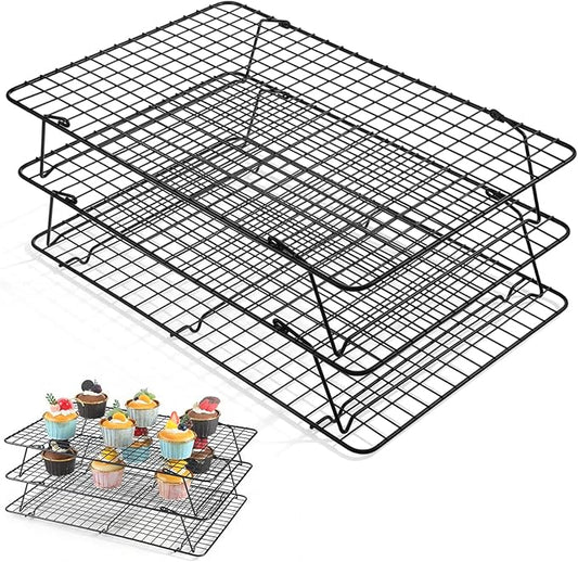 3-Tier Stackable Cooling Rack, 16.5 x 12 Inch Wire Racks, Detachable Cooling Racks with Legs, Carbon Steel Baking Rack, for Baking Cooking Grilling, Oven and Dishwasher Safe