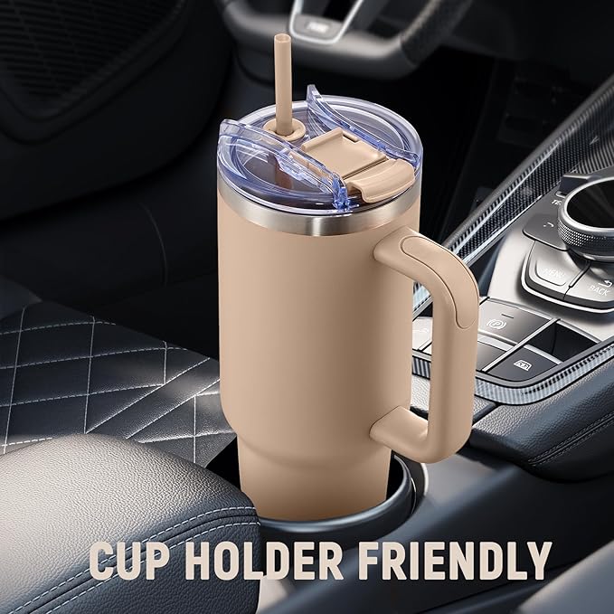 COKTIK 40 oz Tumbler With Handle and Straw, Insulated Tumbler With Leakproof Lids, Stainless Steel|BPA-Free, Cold for 24 H (Dark Night)