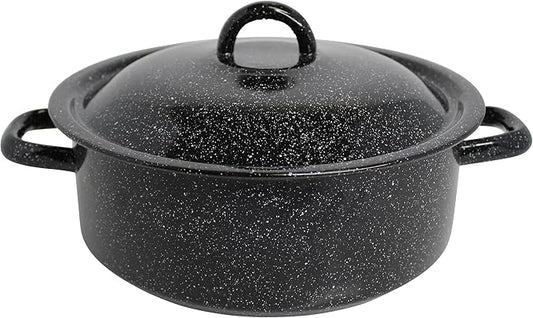 Mirro 4.5 Quart Traditional Vintage Style Black Speckled Enamel on Steel Dutch Oven with Lid, (MIR-10701)