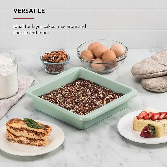 KitchenAid Nonstick Swiss Engineered Aluminized Steel Square Cake Pan, Dishwasher Safe, Pistachio, 9 Inch