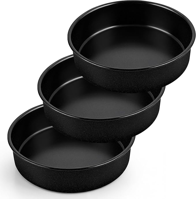 P&P CHEF 7 Inch Cake Pan Set of 3, Non-Stick Round Cake Pans Tins for Tier Smash Cakes, Baking Pans Set & Essential Bakeware, Stainless Steel Core & Leak-Proof