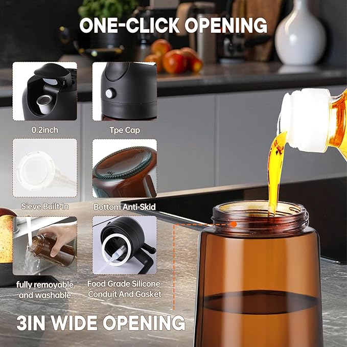 2 in 1 Oil Sprayer for Cooking, 16oz Olive Oil Dispenser Bottle for Kitchen, Food Grade Light-Blocking Leak Proof Glass Spray Bottle for Salad, Air Fryer, BBQ
