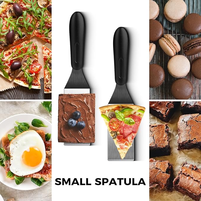 Small Spatula 2 PCS, Mini Serving Spatula for Kitchen Use, Metal Spatula for Serving and Turning, Ideal for Pancakes, Brownies, Desserts, Cookie, Eggs or Small Pan