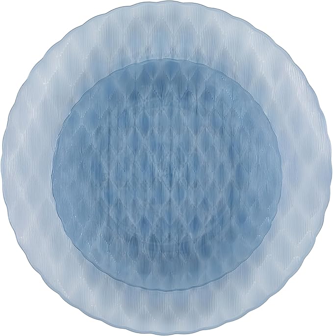 PLASTICPRO 64 Pack Plastic Dishes Set of 32-10 inch Plates and 32-7 inch Plates, Elegant Translucent Blue Disposable Fancy Tableware Premium Heavyweight