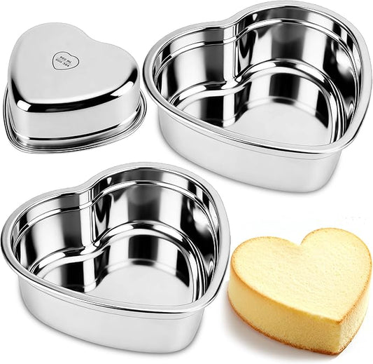 6 Inch Heart Cake Pan Set of 2, Nonstick Heart Shaped Cake Pans for Layer cakes, Durable Stainless Steel Cake Baking Pans Tins for Valentine's Day/Thanksgiving/Wedding/Anniversary, Dishwasher Safe
