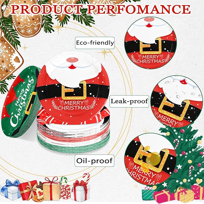 48 Pcs Christmas Party Paper Plates, Colorful Christmas Themed Dessert Plates 7" Christmas Snowman Party Disposable Plates for Xmas Winter Holiday Dining Kitchen Party Favors
