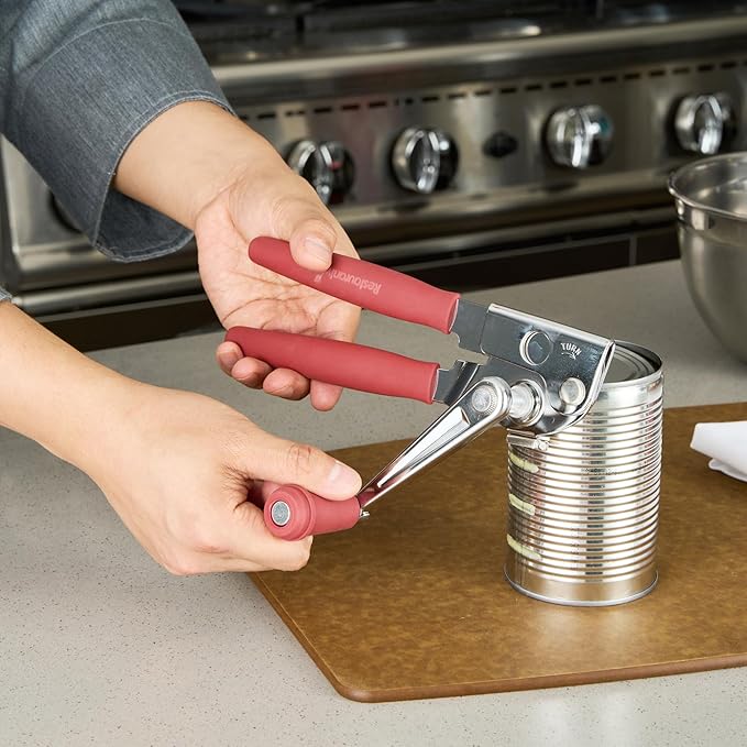 Restaurantware Stainless Steel Magnetic Manual Can Opener - 36 Pack - German Standard Red Crank Can Opener with Magnet, Ergonomic Handles, Non-Slip - Heavy-Duty Hand Can Opener, Easy Turn, Sharp Blade