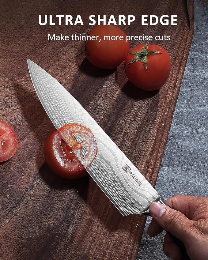 PAUDIN Knife Set, 5PCS Kitchen Knife Set without Block, Stainless Steel Chef Knife Set with Pakkawood Handle, Professional Kitchen Gift Sets for Cooking Lovers