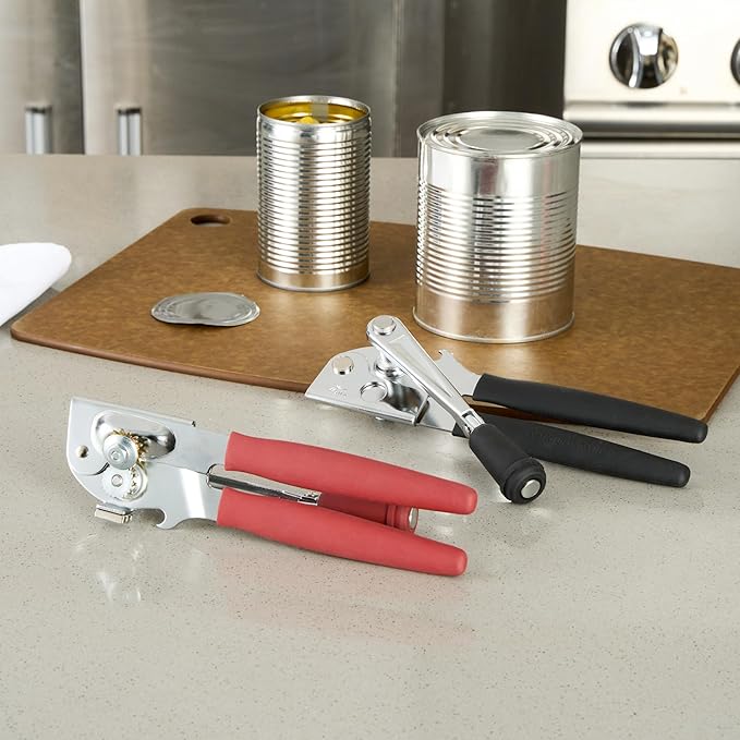 Restaurantware Stainless Steel Magnetic Manual Can Opener - 36 Pack - German Standard Red Crank Can Opener with Magnet, Ergonomic Handles, Non-Slip - Heavy-Duty Hand Can Opener, Easy Turn, Sharp Blade