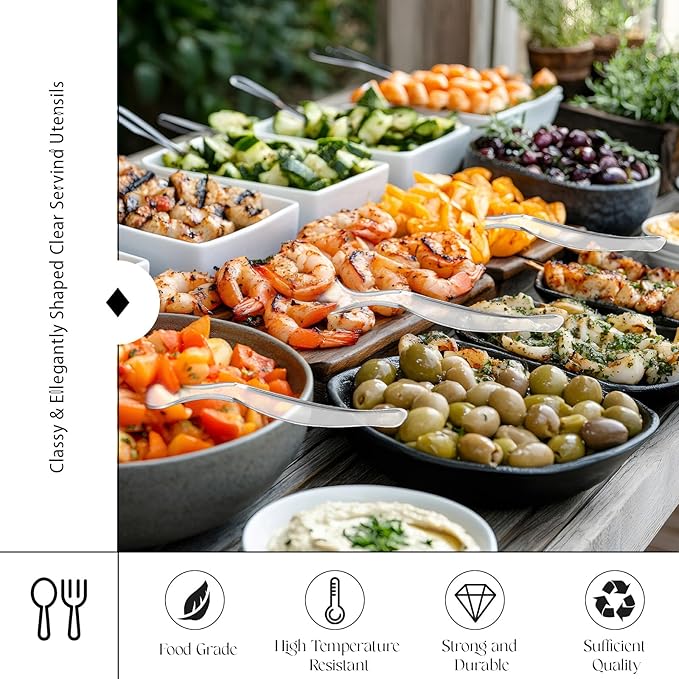 LemonRoad 48 Pack Plastic Serving Spoons for Buffet, Clear Plastic Serving Utensils for Hot and Cold Food, Large Heavy Duty Disposable Utensils for Parties, Holidays and Gatherings