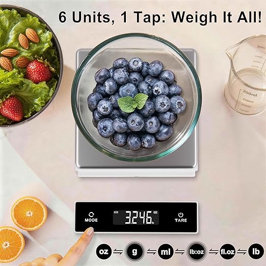 THINKSCALE 11lb Wireless Food Scale with Magnetic Pull-Out Display, 1g/0.01oz Precise Stainless Steel Digital Kitchen Scale for Cooking Baking, Keto and Meal Prep, USB Rechargeable, 6 Weight Units