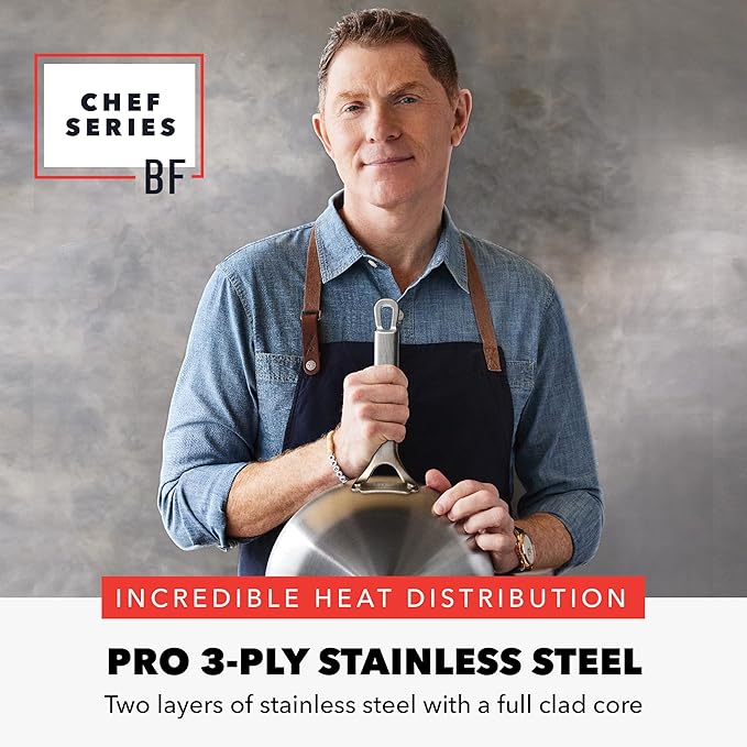 GreenPan x Bobby Flay Stainless Steel 3.75QT Saucepan & Glass Lid, Professional Grade Tri-Ply Chefs Pan, Multiclad, Induction Suitable, Dishwasher & Oven Safe, Stay Cool Silicone Handle,Chip Free Rims