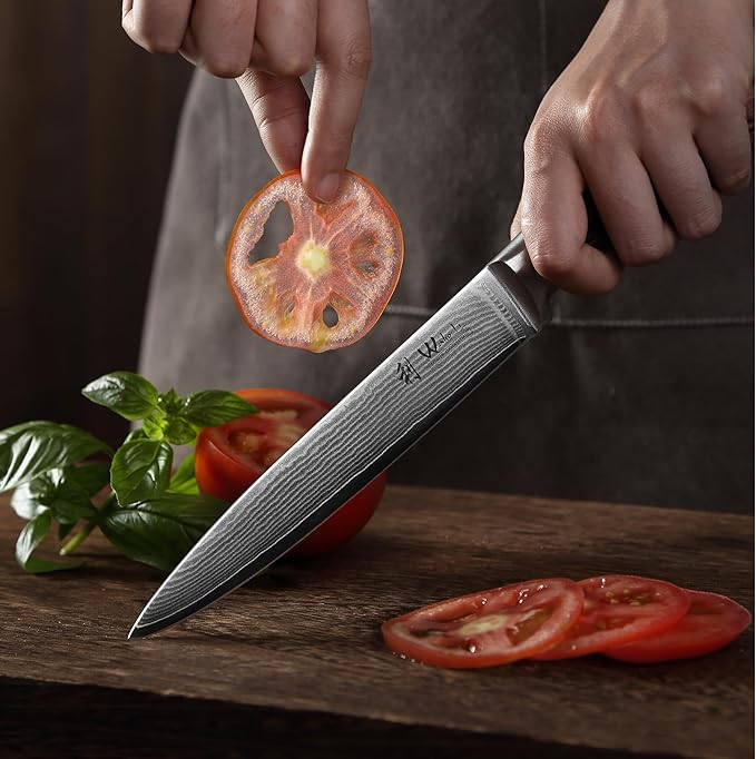 Wakoli EDIB 5-Piece Damascus Knife Set, Professional Kitchen Knives made of 67-Layer Damascus Steel with VG10 Core Blades, Ergonomic Pakkawood Handles, In Wooden Gift Box