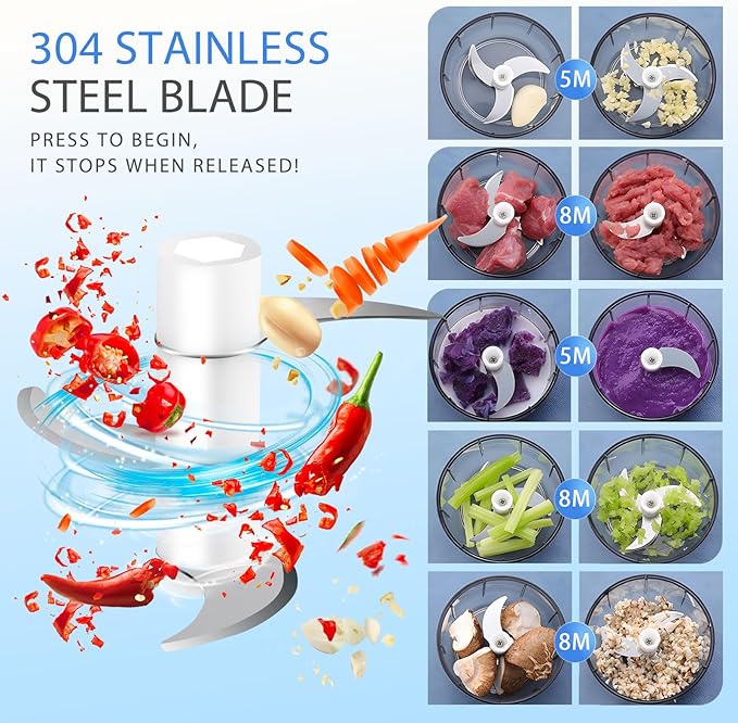 EASYSPEED Electric Garlic Chopper 1Cup, Mini USB-C Charging Food Processor, Garlic Mincer with 3 Stainless Steel Sharp Blades, Portable Kitchen Meat Grinder for Onion, Ginger, Chili, Baby Food, Blue