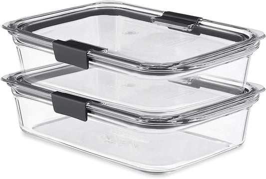 Rubbermaid Brilliance Glass Food Storage Containers, 8 Cup, Set of 2, BPA-Free, Leak-Proof, Clear