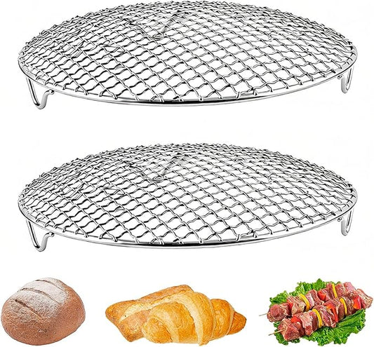 2 pcs Round Cooling Rack, 11'' Grill Wire Cooling Racks, Stainless Steel Cross Wire Cooking Racks, Round Grilling Rack with 20mm Legs for Cooking Baking BBQ Air Fryer Oven Enamel Pot