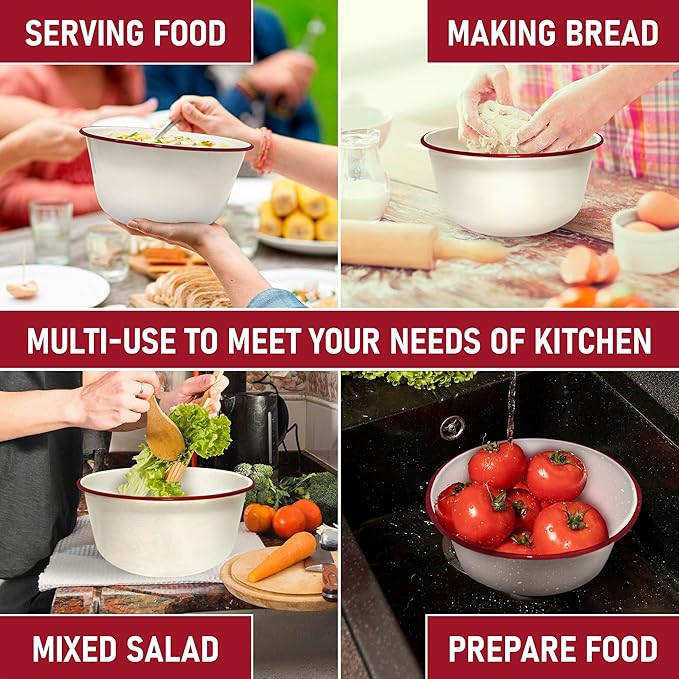 CWI Large Mixing Bowl for Kitchen - Vintage Metal Bowl for Kitchen, Camping, and Everyday Use - Chip-Resistant for Long-Lasting Durability