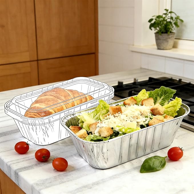 30 Pcs Disposable Mini Aluminum Loaf Pans with Chear Lids, 6x3.5x2 inch 1 Lb Foil Loaf Pans & Aluminum Food Containers, Small Aluminum Tin Foil Baking Pan for Cakes, Bread, Meat, Loaves